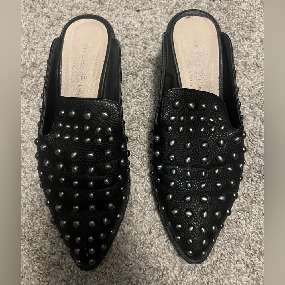 Chinese Laundry Black Studded Slip-On Loafers